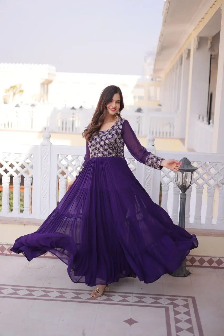 Royal Radiance Embroidered Georgette Gown for Festive and Wedding Wear