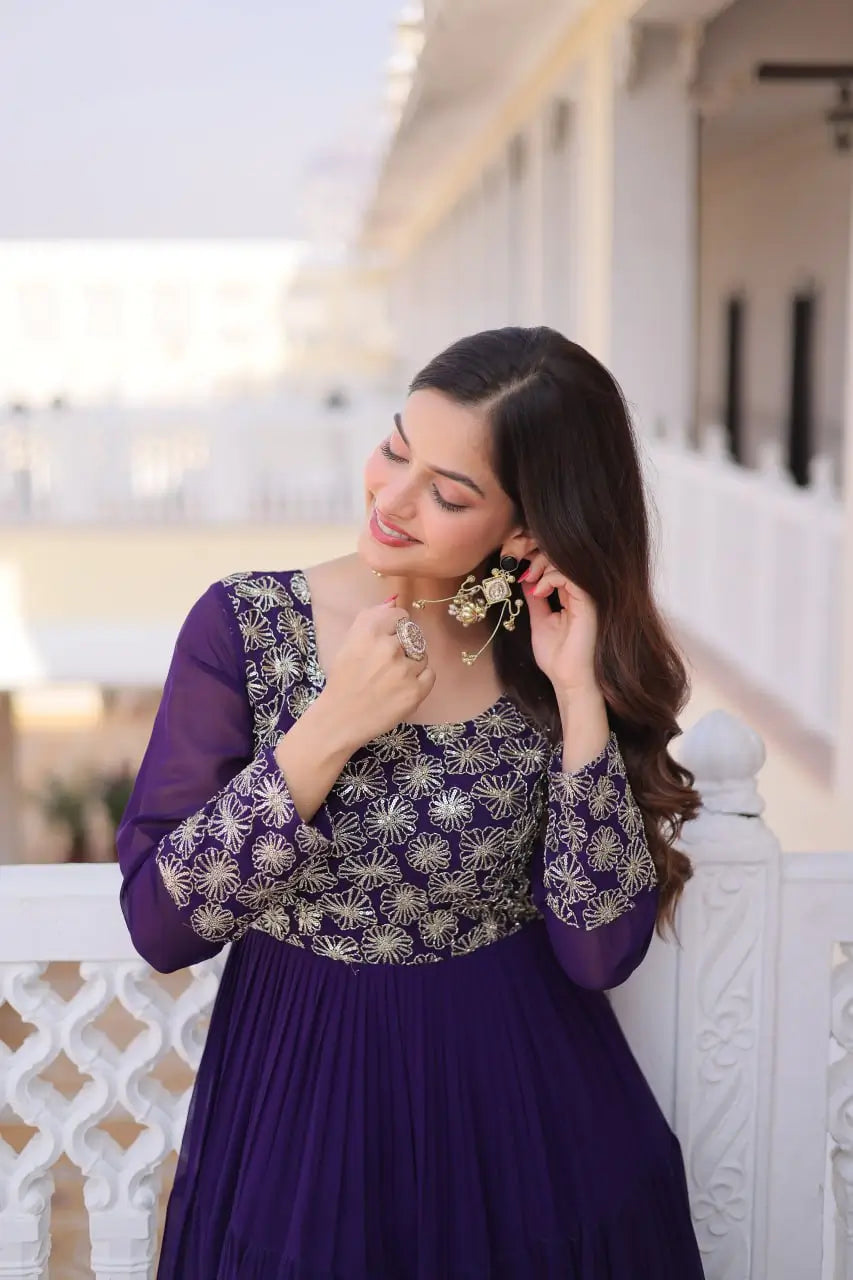 Royal Radiance Embroidered Georgette Gown for Festive and Wedding Wear