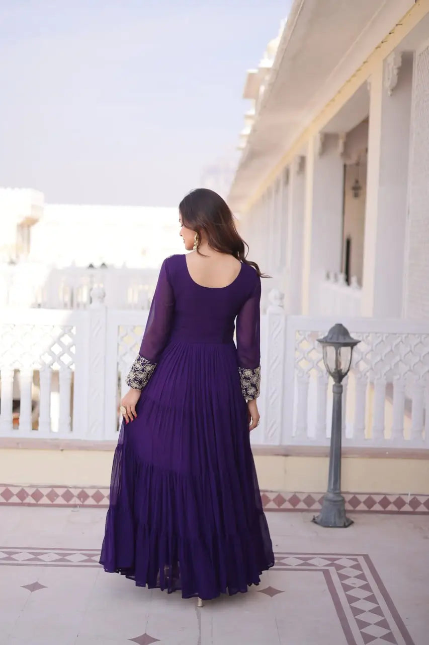 Royal Radiance Embroidered Georgette Gown for Festive and Wedding Wear