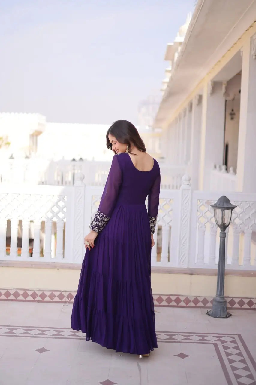 Royal Radiance Embroidered Georgette Gown for Festive and Wedding Wear