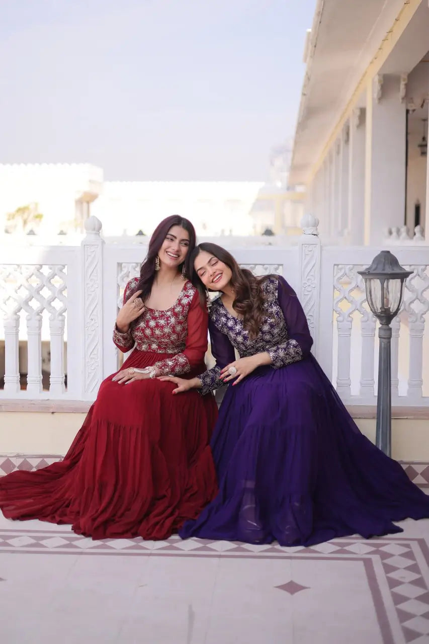 Royal Radiance Embroidered Georgette Gown for Festive and Wedding Wear