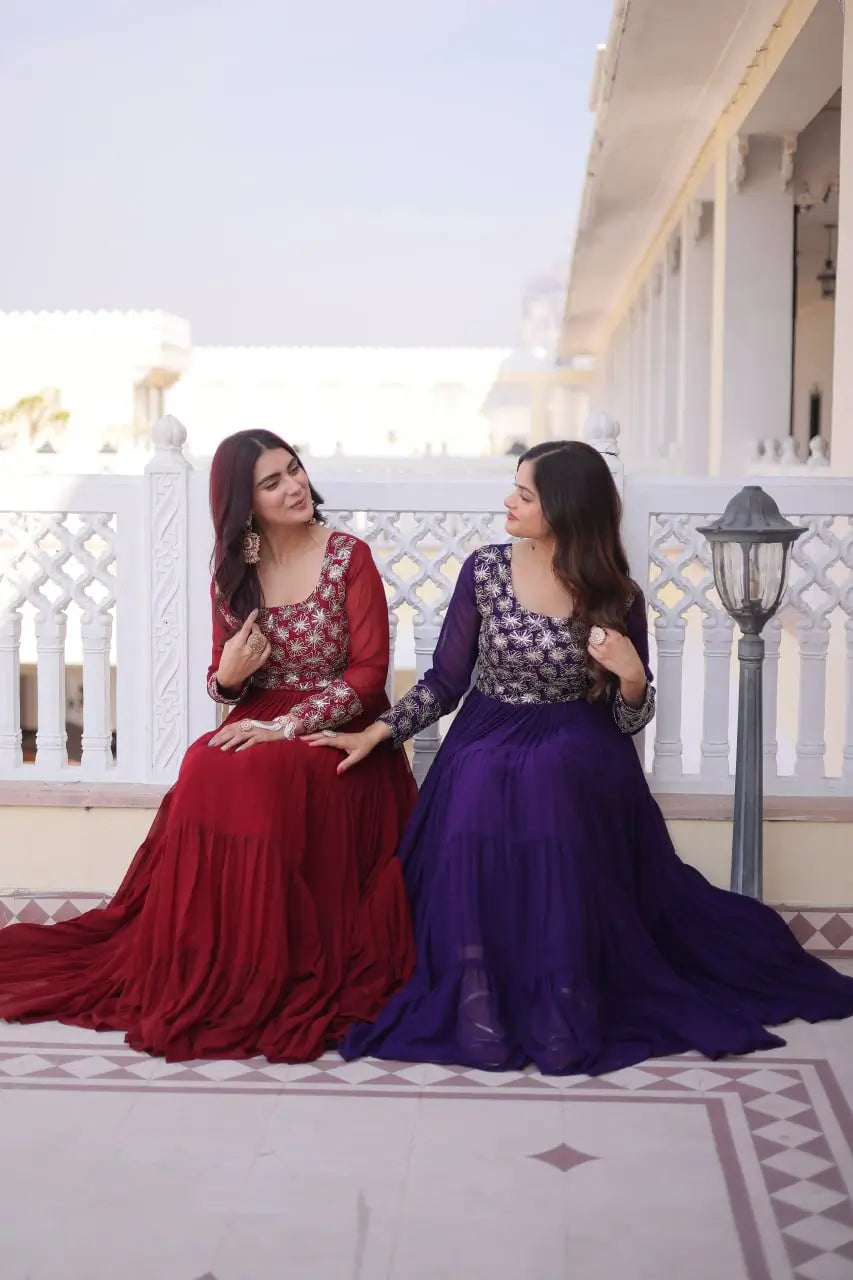 Royal Radiance Embroidered Georgette Gown for Festive and Wedding Wear