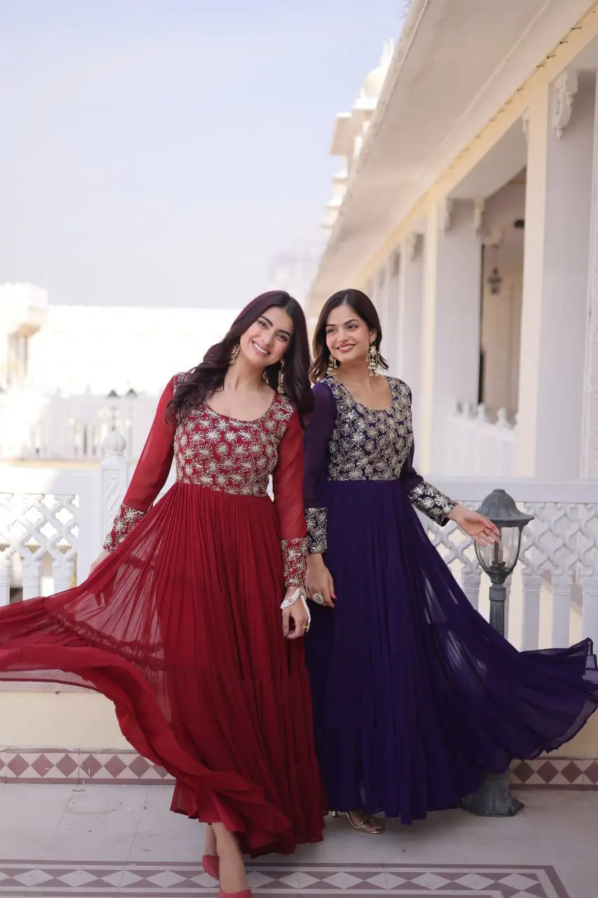 Royal Radiance Embroidered Georgette Gown for Festive and Wedding Wear