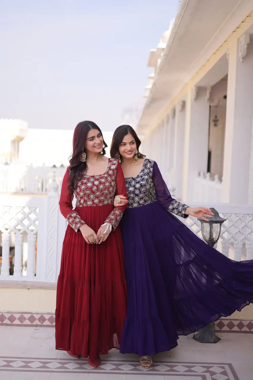 Royal Radiance Embroidered Georgette Gown for Festive and Wedding Wear