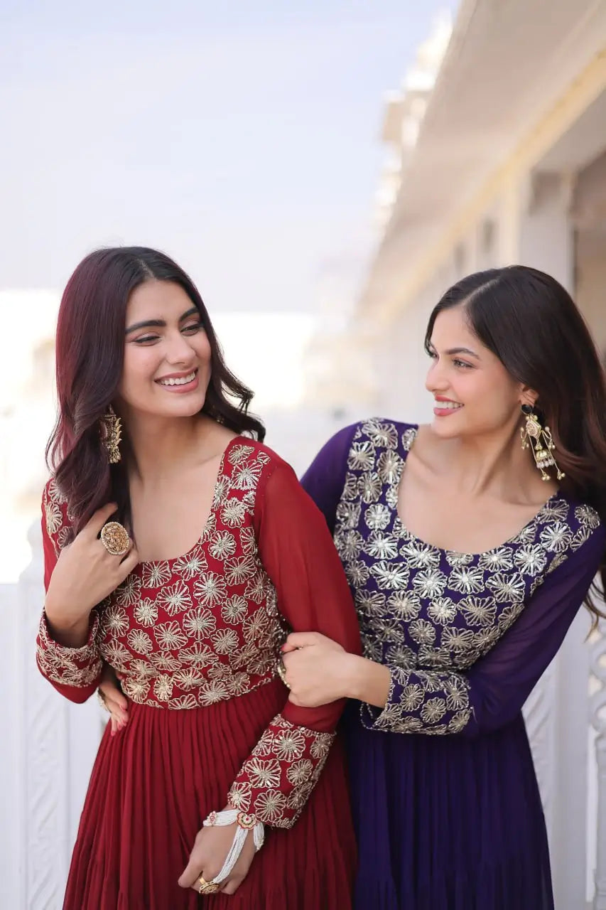 Royal Radiance Embroidered Georgette Gown for Festive and Wedding Wear