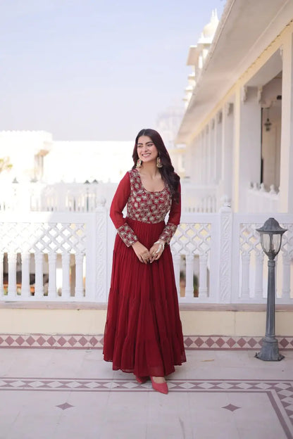 Royal Radiance Embroidered Georgette Gown for Festive and Wedding Wear