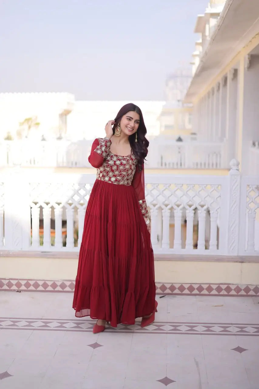 Royal Radiance Embroidered Georgette Gown for Festive and Wedding Wear