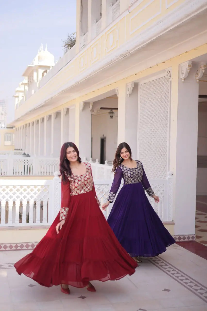 Royal Radiance Embroidered Georgette Gown for Festive and Wedding Wear