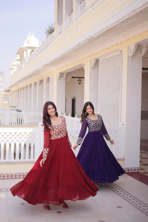 Royal Radiance Embroidered Georgette Gown for Festive and Wedding Wear