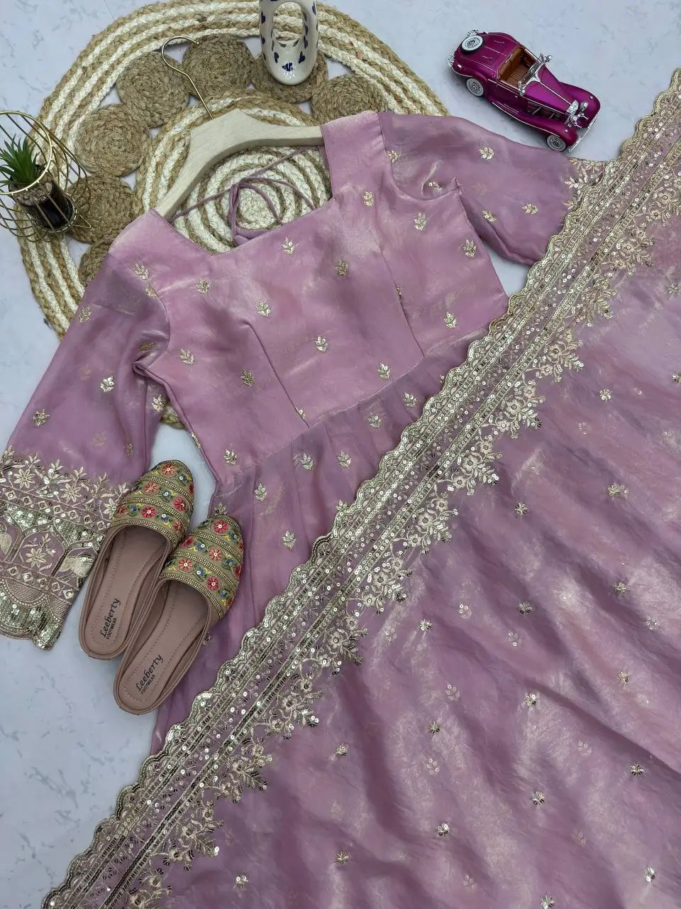Royal Rani Satin Silk Embroidered Gown Set for Wedding and Festive Wear