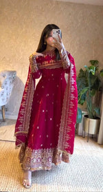 Royal Rani Satin Silk Embroidered Gown Set for Wedding and Festive Wear