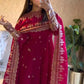 Royal Rani Satin Silk Embroidered Gown Set for Wedding and Festive Wear