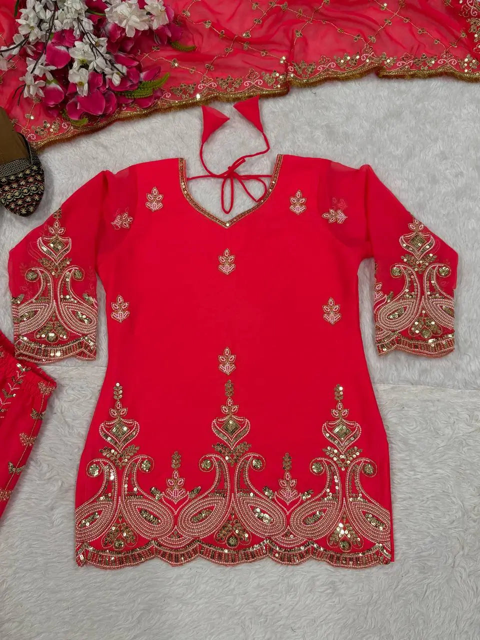 Royal Red Embroidered Sharara Set for Wedding and Festive Wear