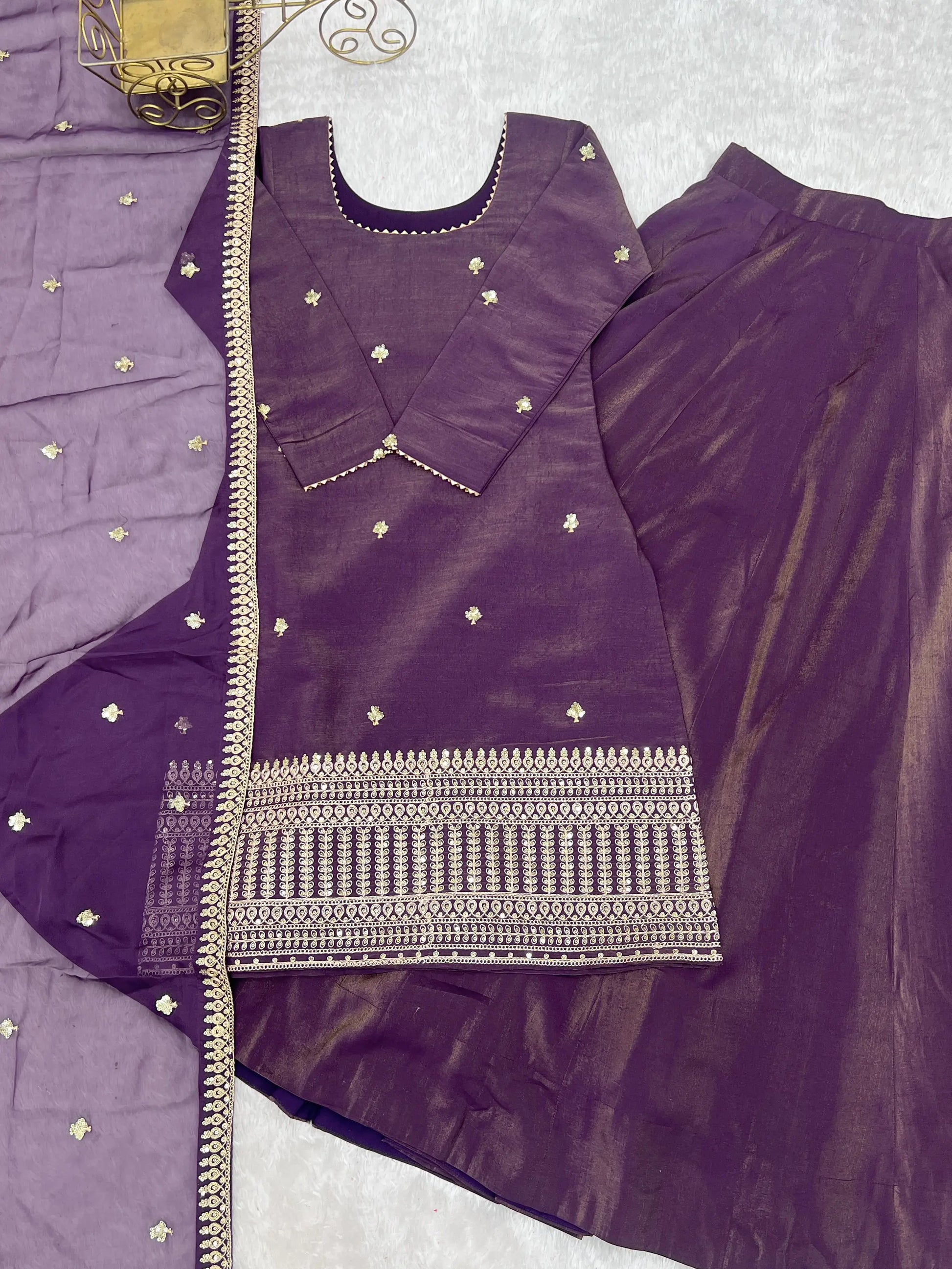 Royal Roman Shimmer Kurta Lehenga Set for Festive and Wedding Wear