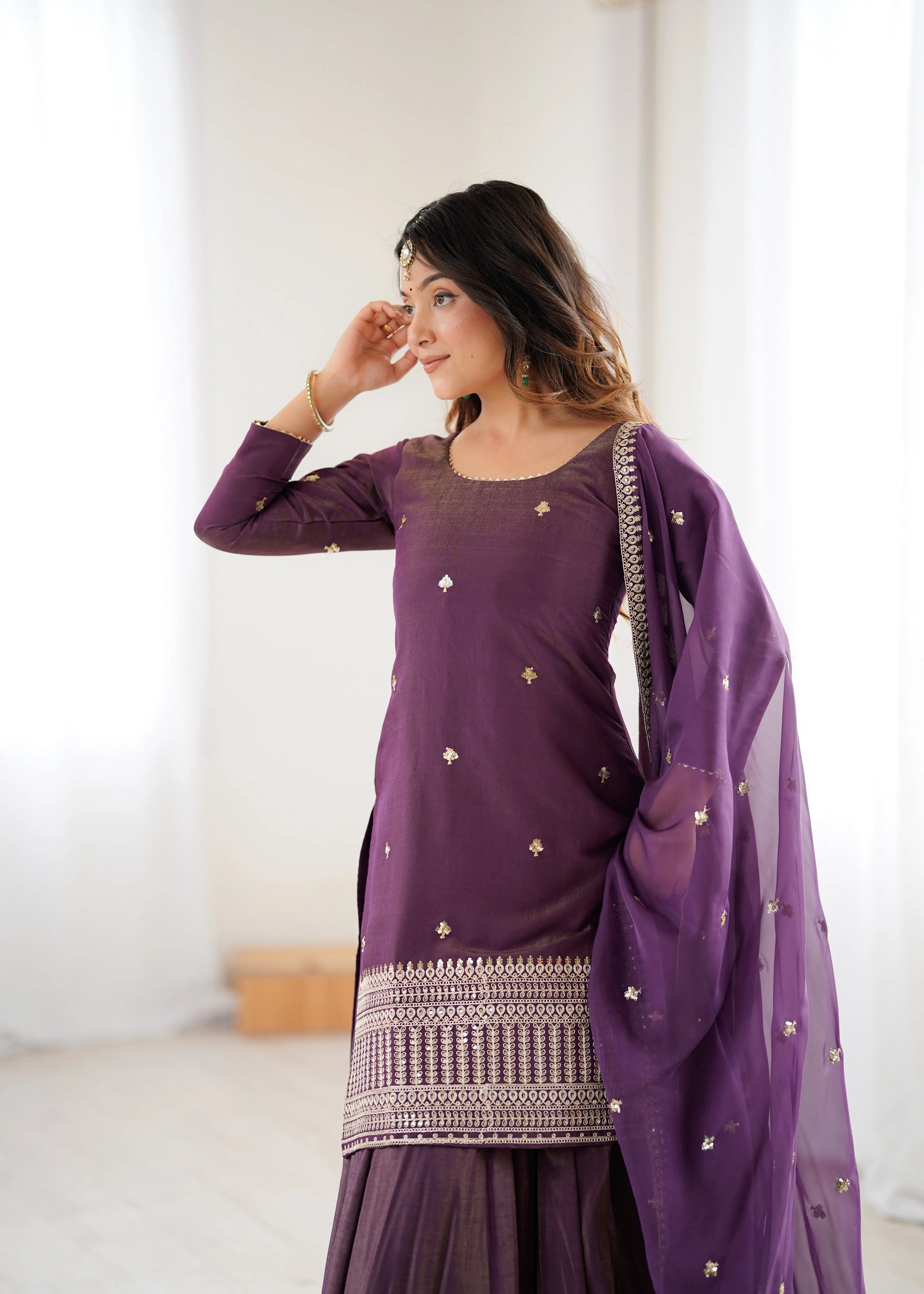 Royal Roman Shimmer Kurta Lehenga Set for Festive and Wedding Wear