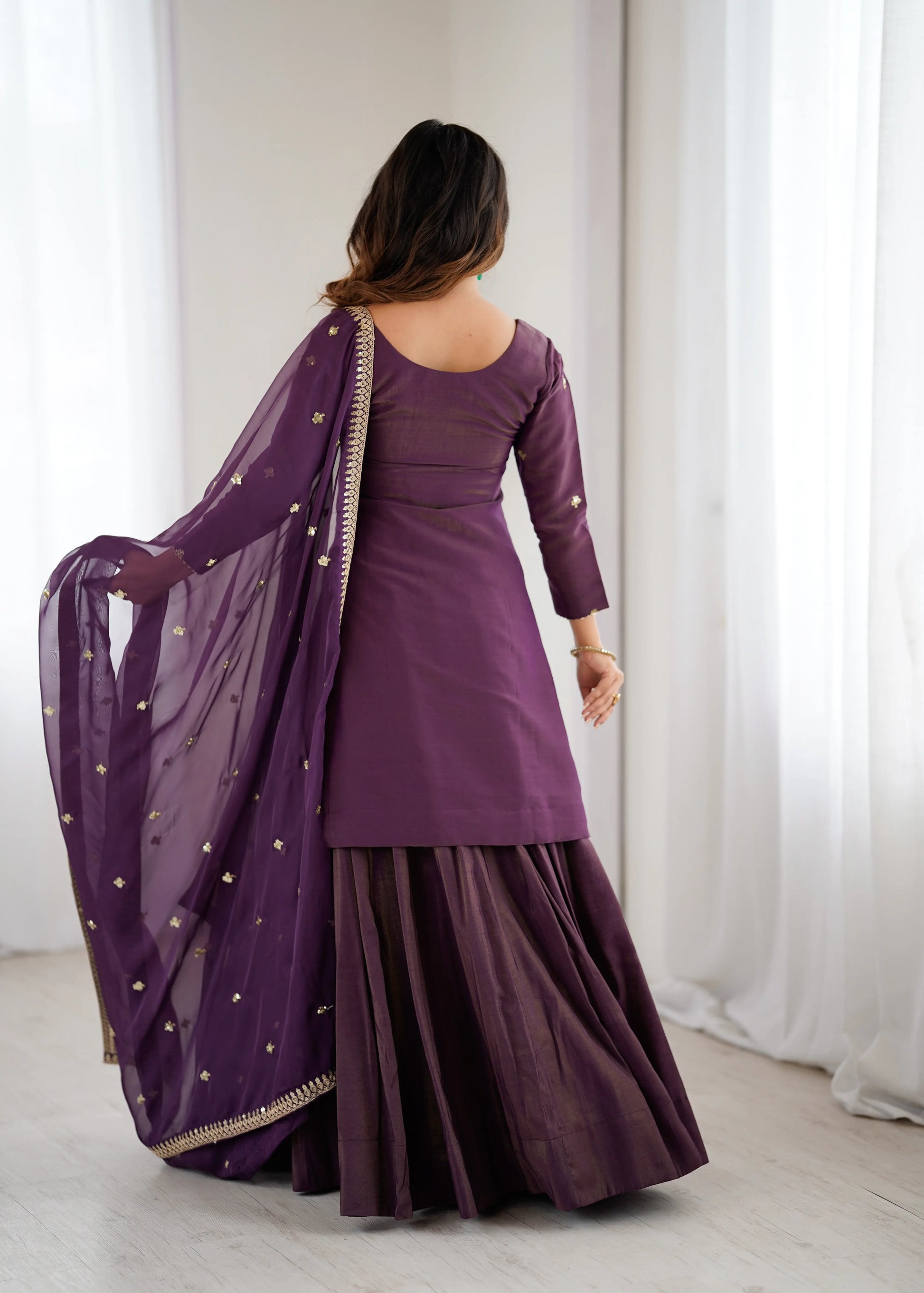 Royal Roman Shimmer Kurta Lehenga Set for Festive and Wedding Wear