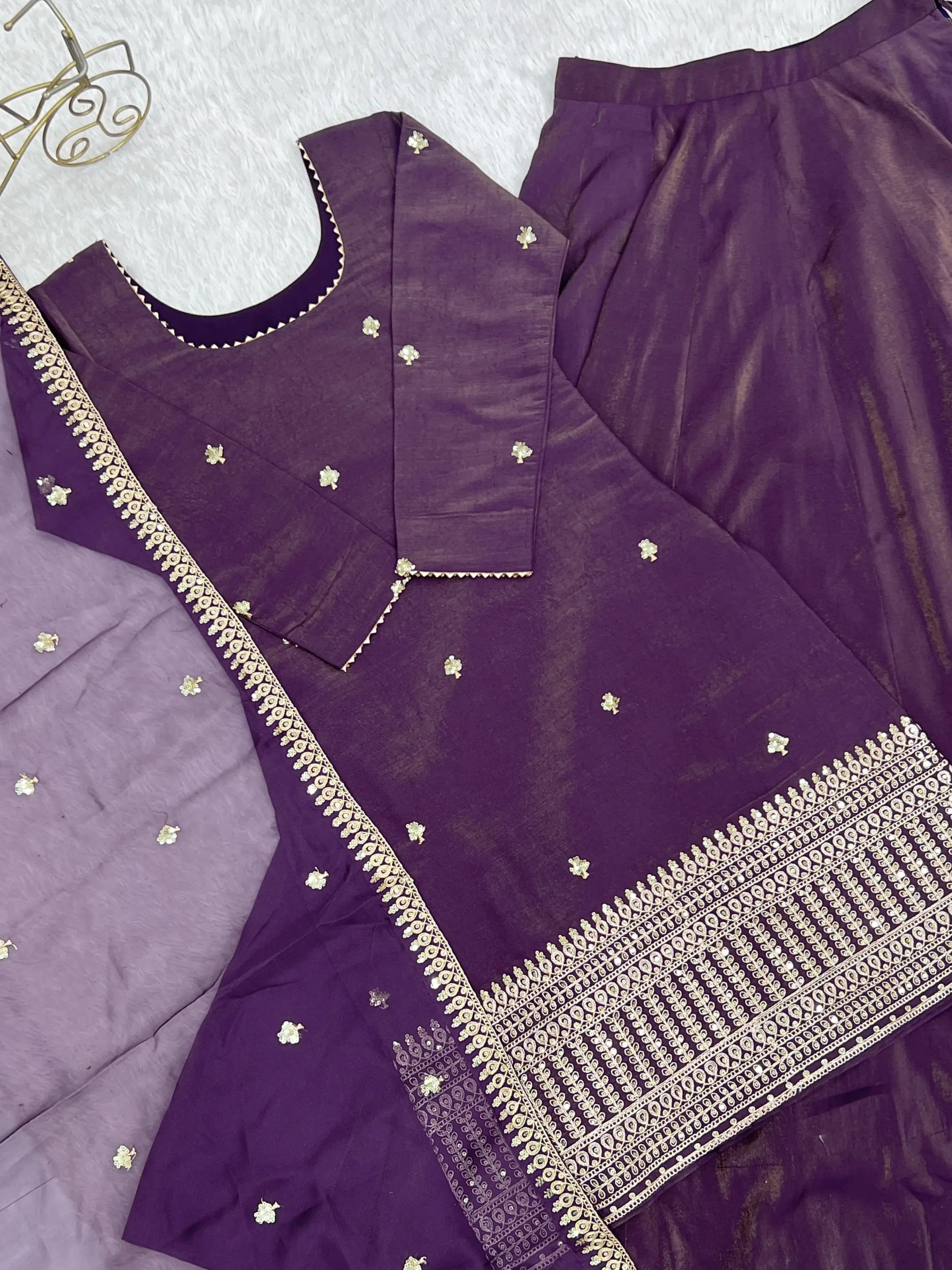Royal Roman Shimmer Kurta Lehenga Set for Festive and Wedding Wear