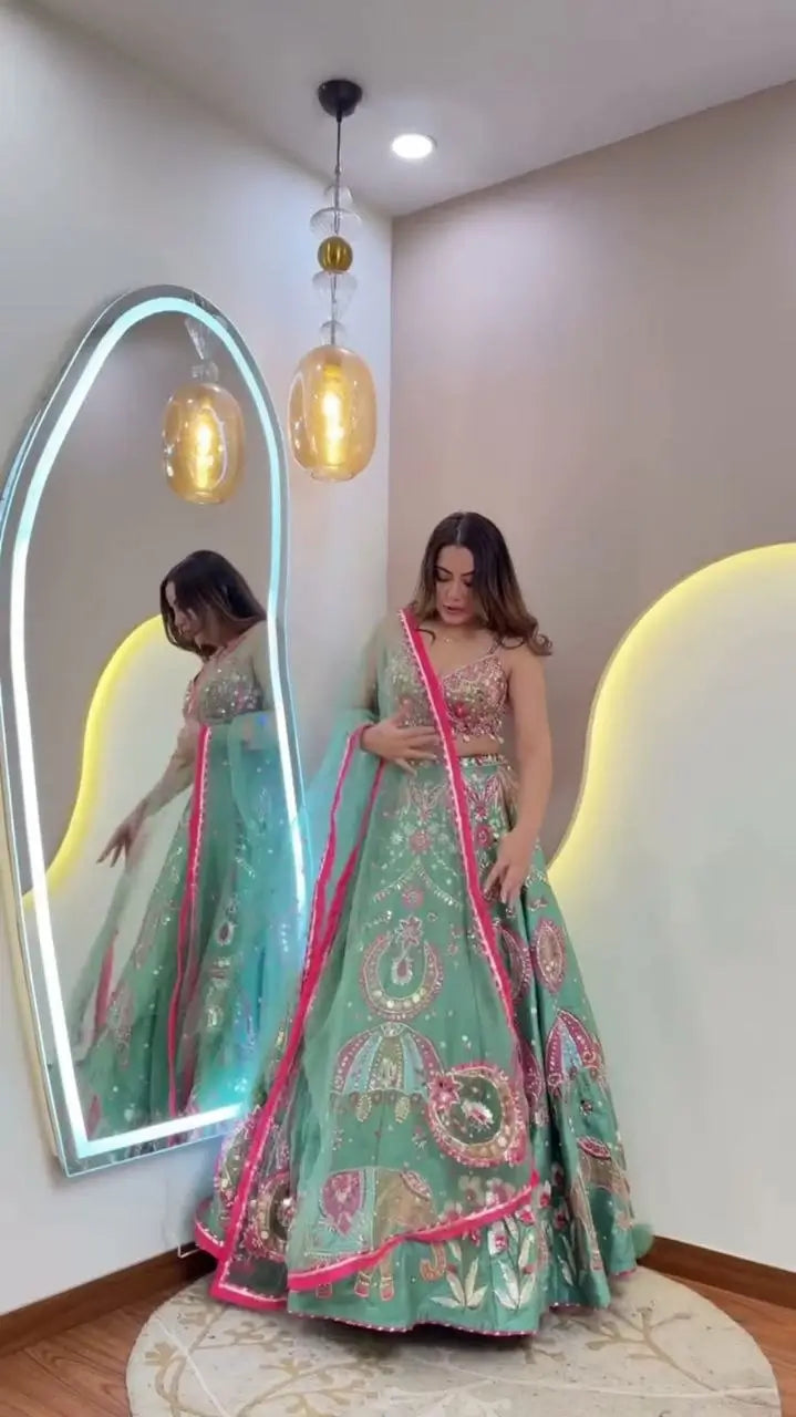 Royal Slub Silk Embroidered Lehenga Set for Wedding and Festive Wear