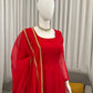 Ruby Red Plain Anarkali Suit Set with Lace Border Dupatta