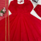 Ruby Red Plain Anarkali Suit Set with Lace Border Dupatta