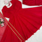 Ruby Red Plain Anarkali Suit Set with Lace Border Dupatta