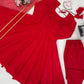 Ruby Red Plain Anarkali Suit Set with Lace Border Dupatta