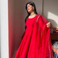 Ruby Red Plain Anarkali Suit Set with Lace Border Dupatta