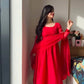 Ruby Red Plain Anarkali Suit Set with Lace Border Dupatta