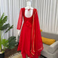 Ruby Red Plain Anarkali Suit Set with Lace Border Dupatta