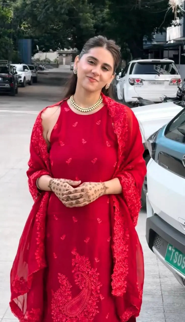 Ruby Threadwork Georgette Suit
