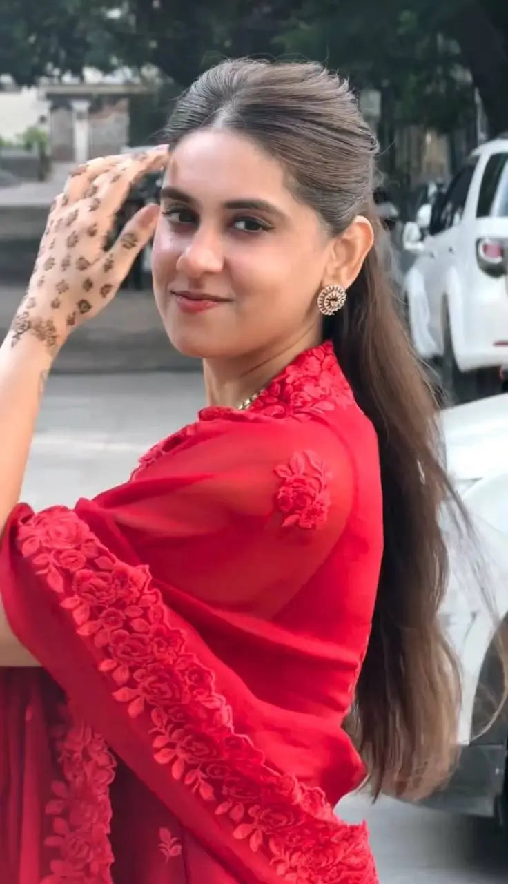 Ruby Threadwork Georgette Suit