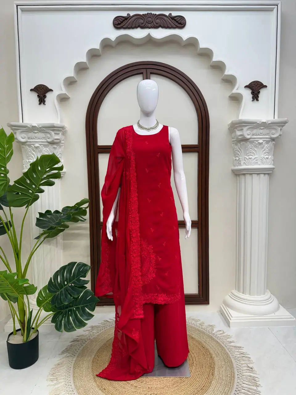 Ruby Threadwork Georgette Suit