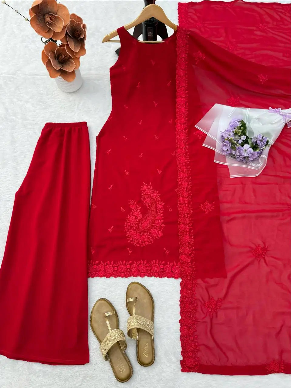 Ruby Threadwork Georgette Suit