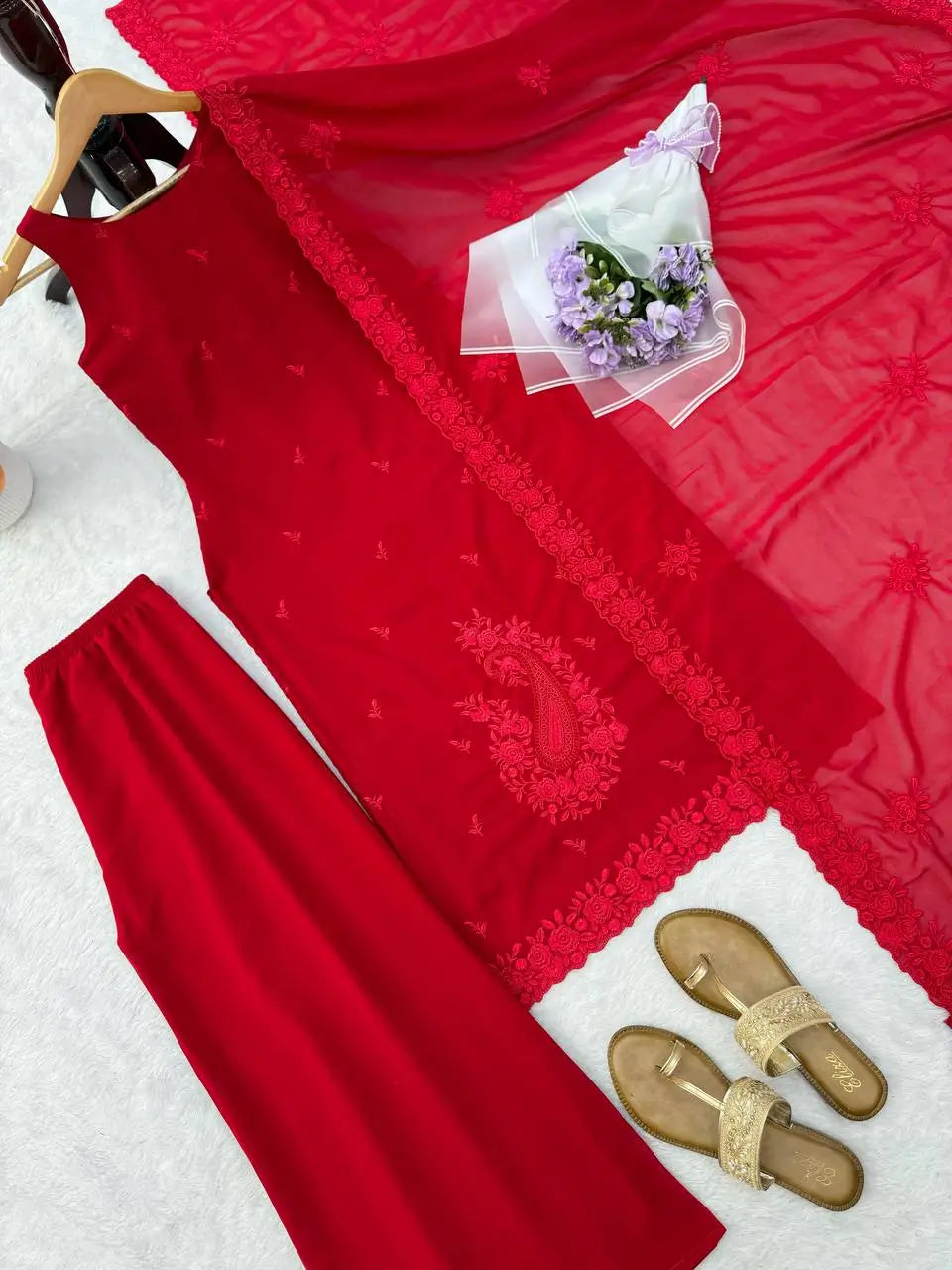 Ruby Threadwork Georgette Suit