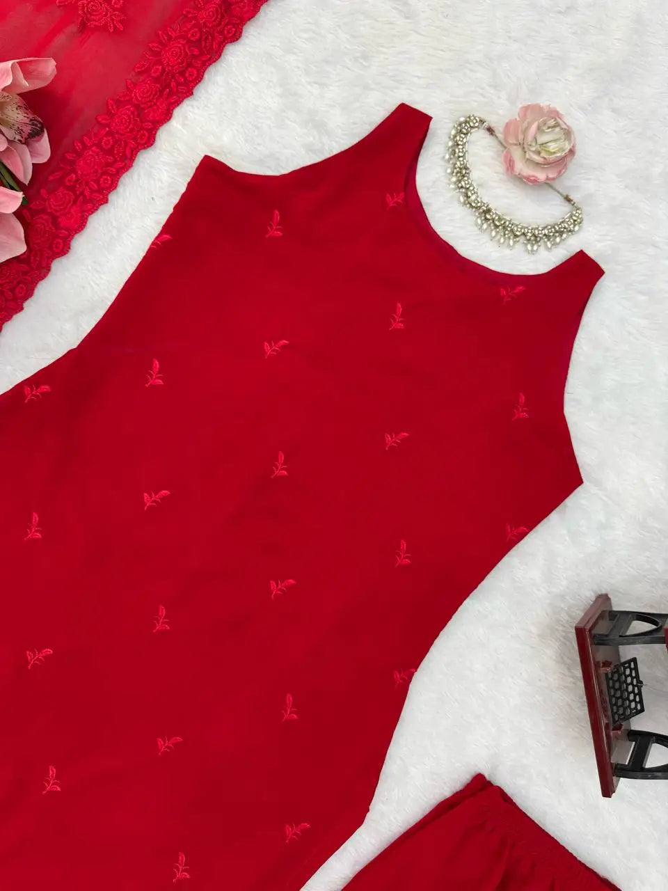 Ruby Threadwork Georgette Suit