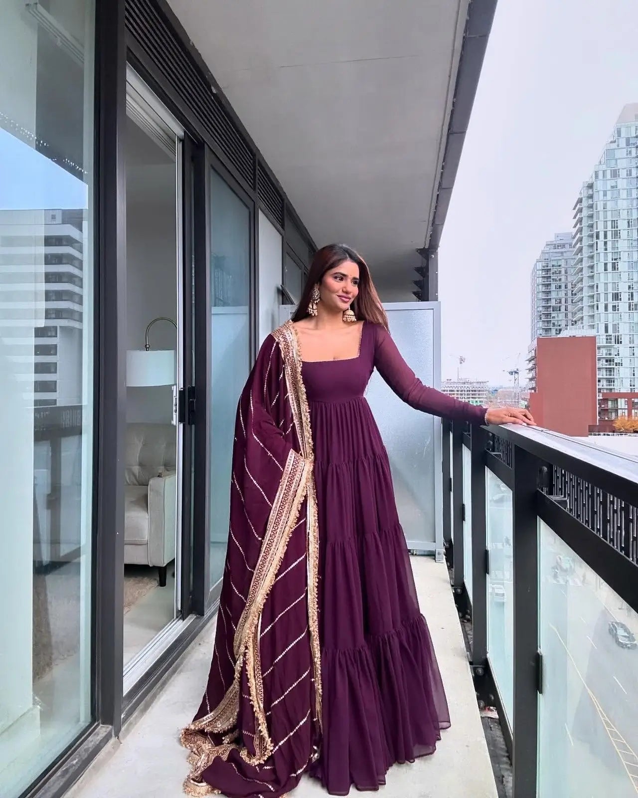 Ruffle Faux Georgette Anarkali Set