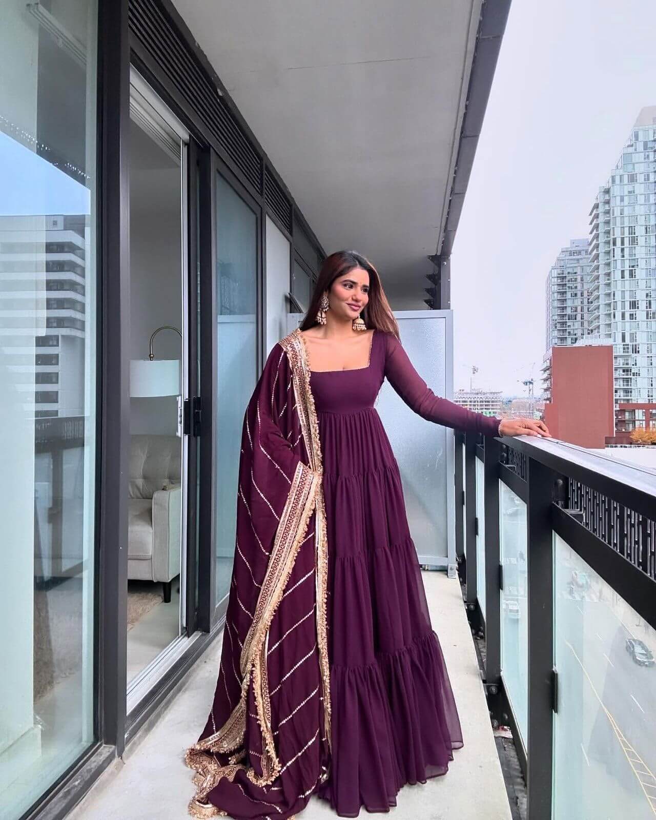 Ruffle Faux Georgette Anarkali Set