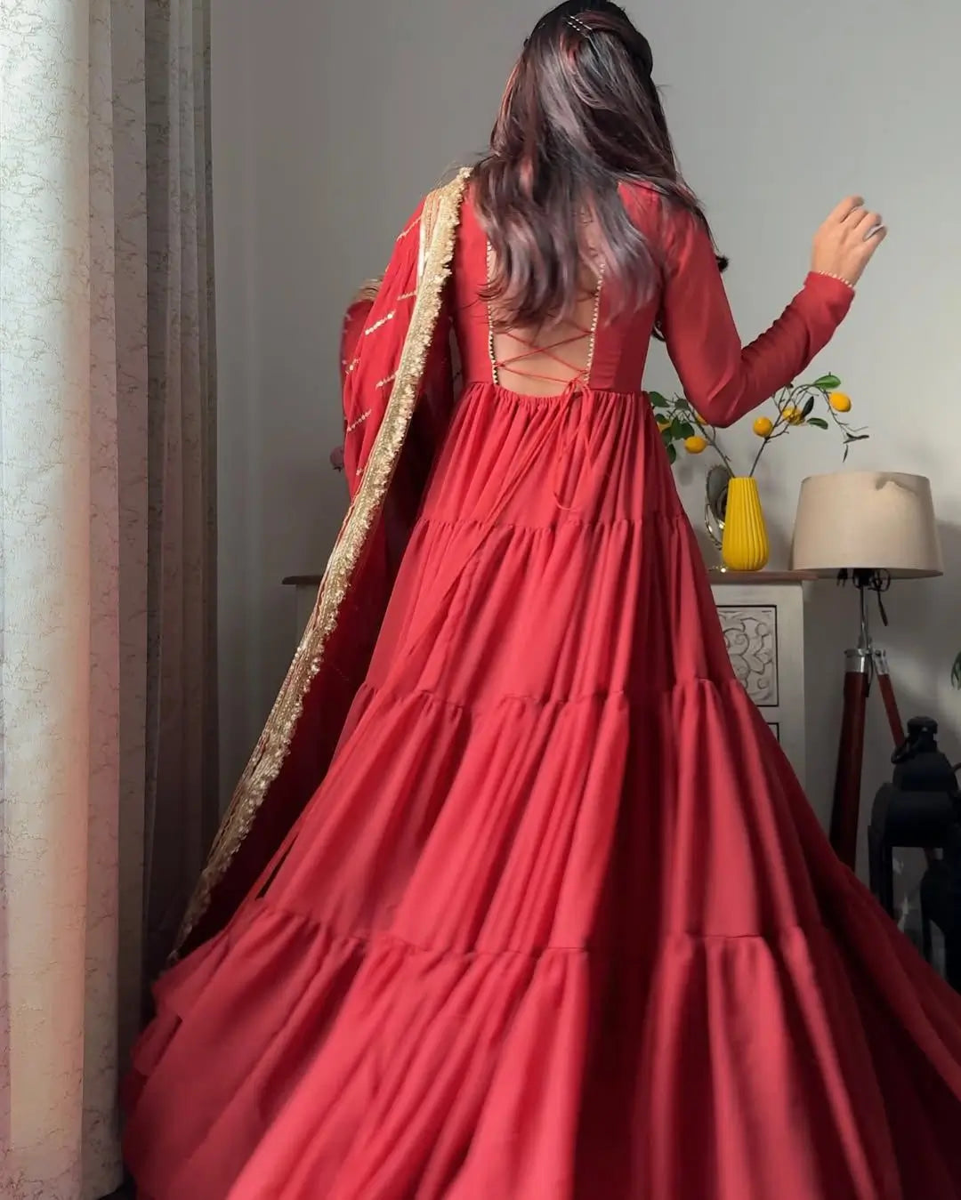 Ruffle Faux Georgette Anarkali Set