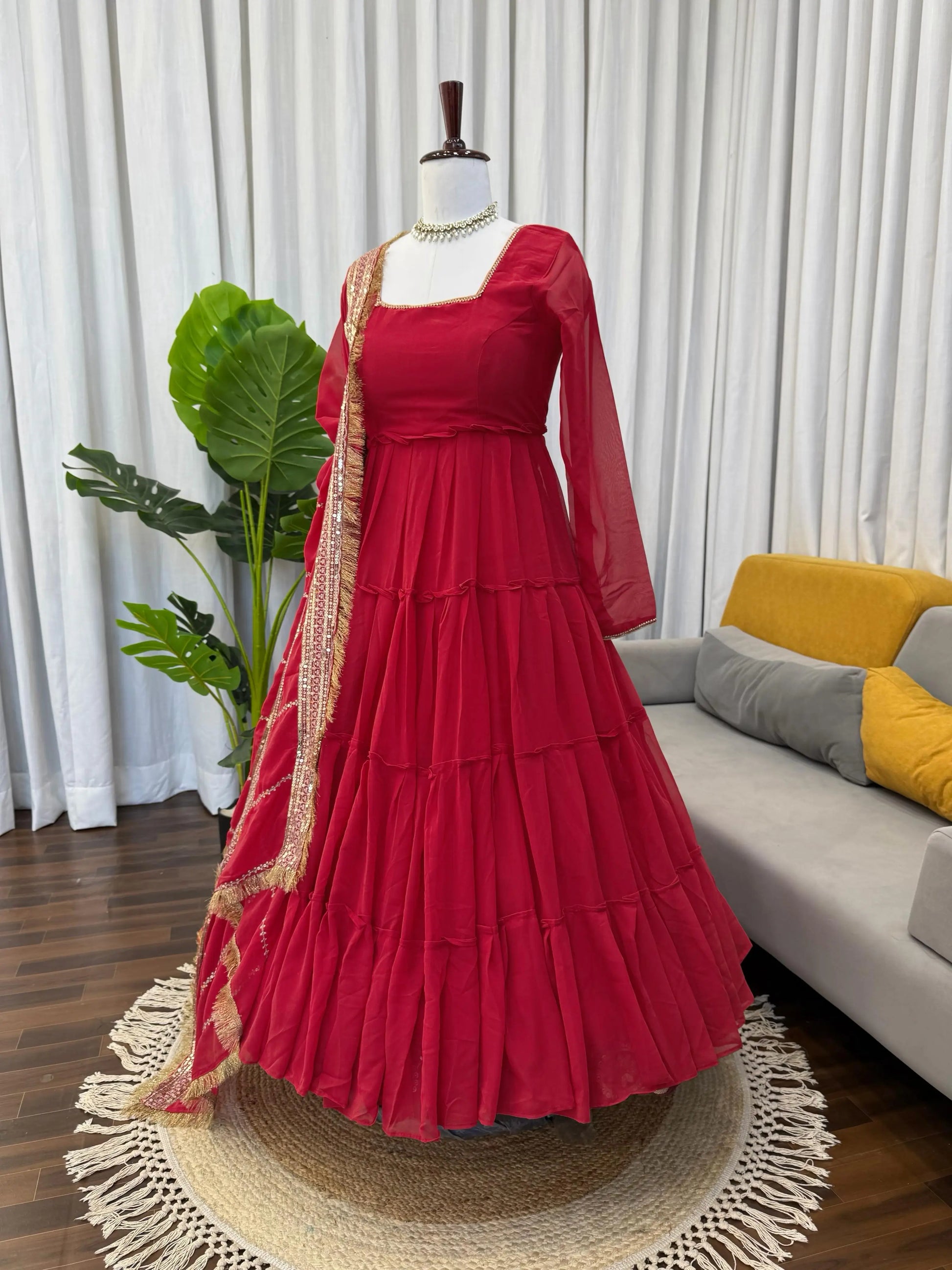 Ruffle Faux Georgette Anarkali Set