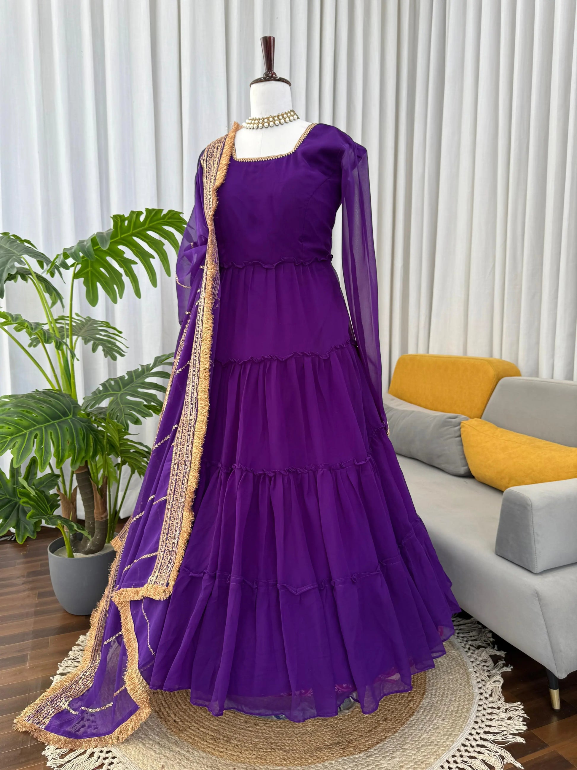 Ruffle Faux Georgette Anarkali Set