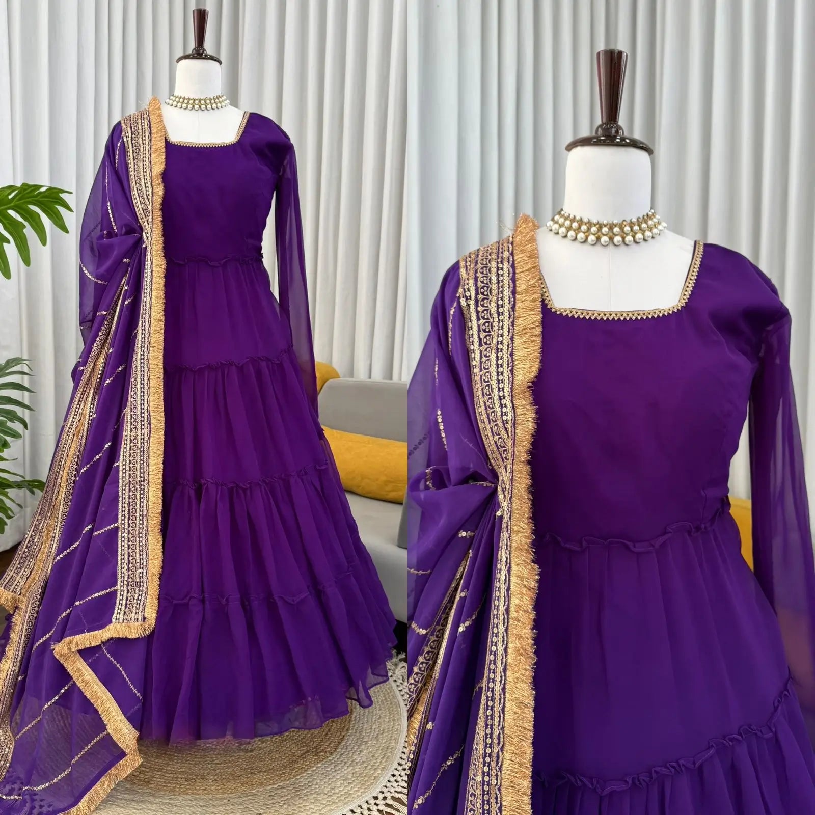 Ruffle Faux Georgette Anarkali Set