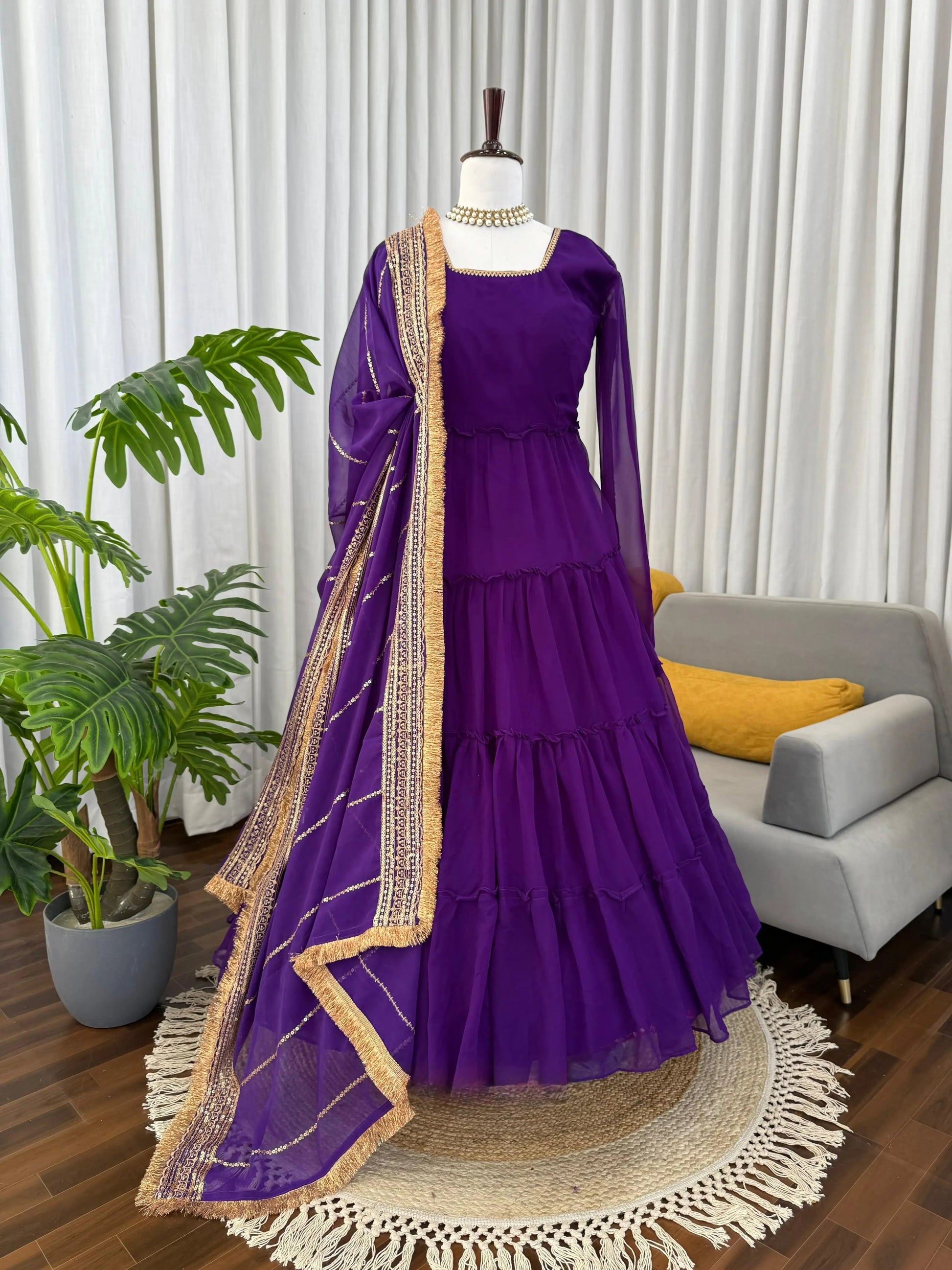 Ruffle Faux Georgette Anarkali Set
