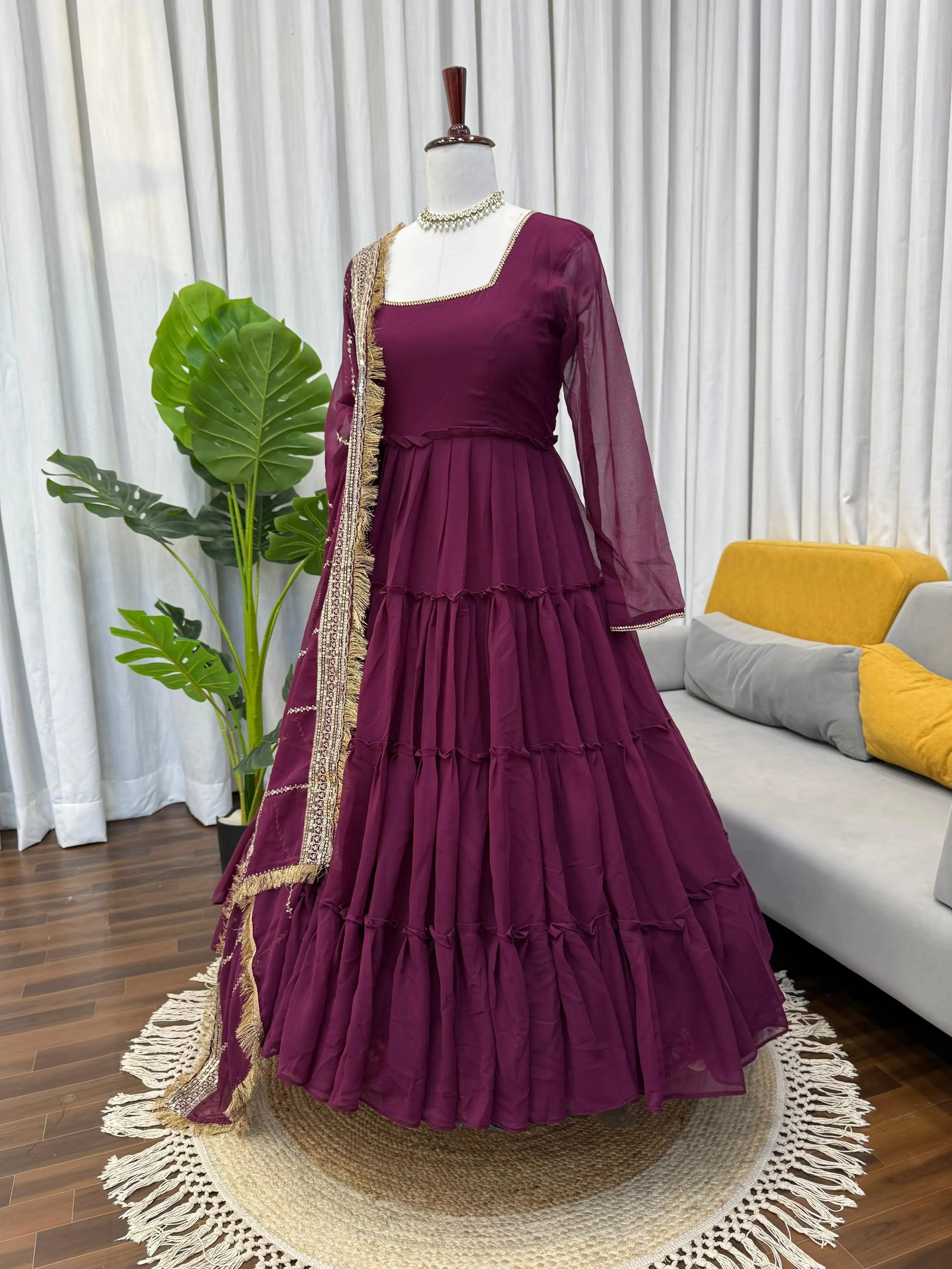 Ruffle Faux Georgette Anarkali Set