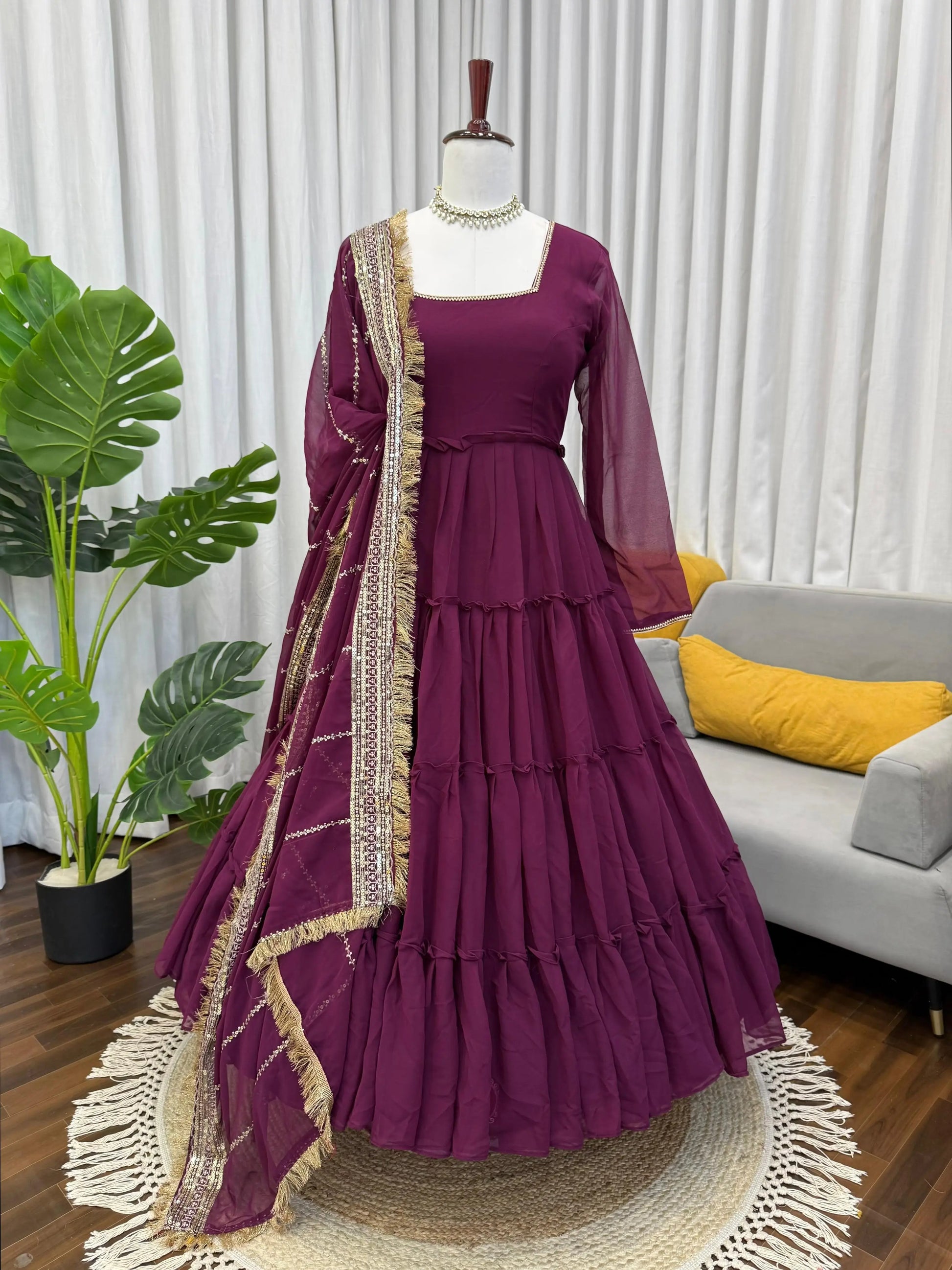 Ruffle Faux Georgette Anarkali Set