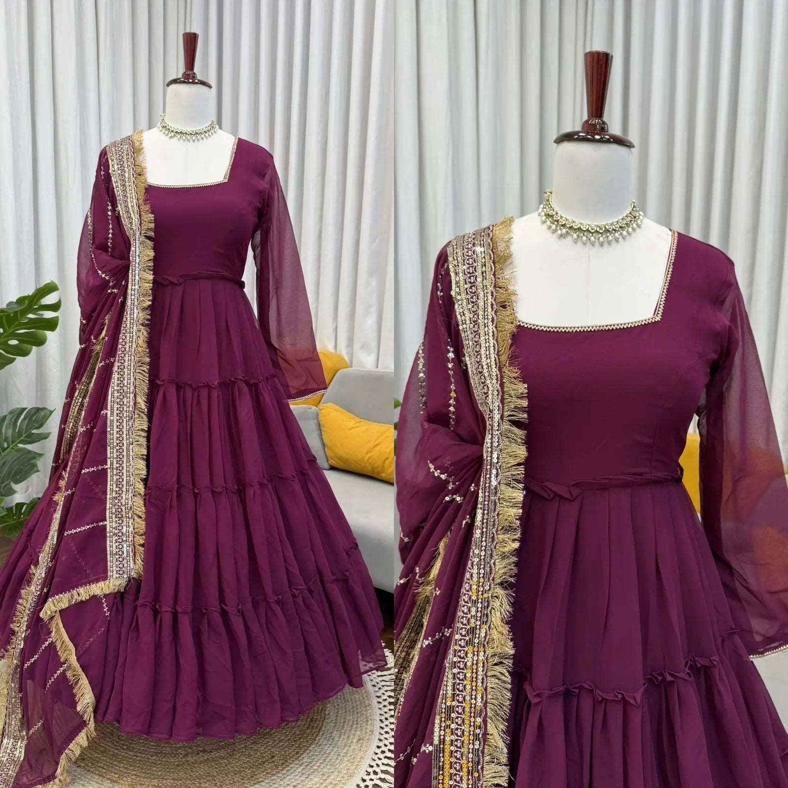 Ruffle Faux Georgette Anarkali Set