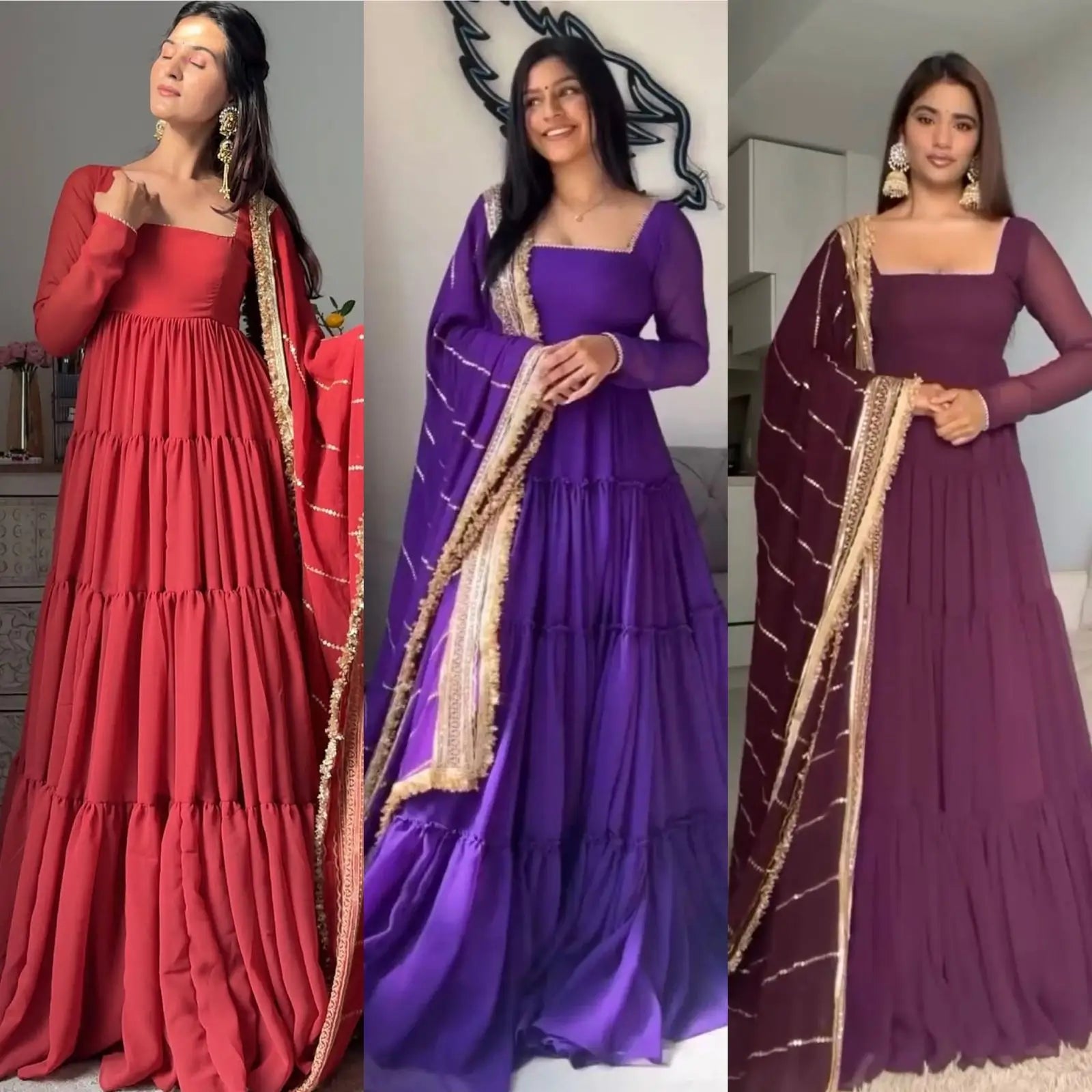 Ruffle Faux Georgette Anarkali Set