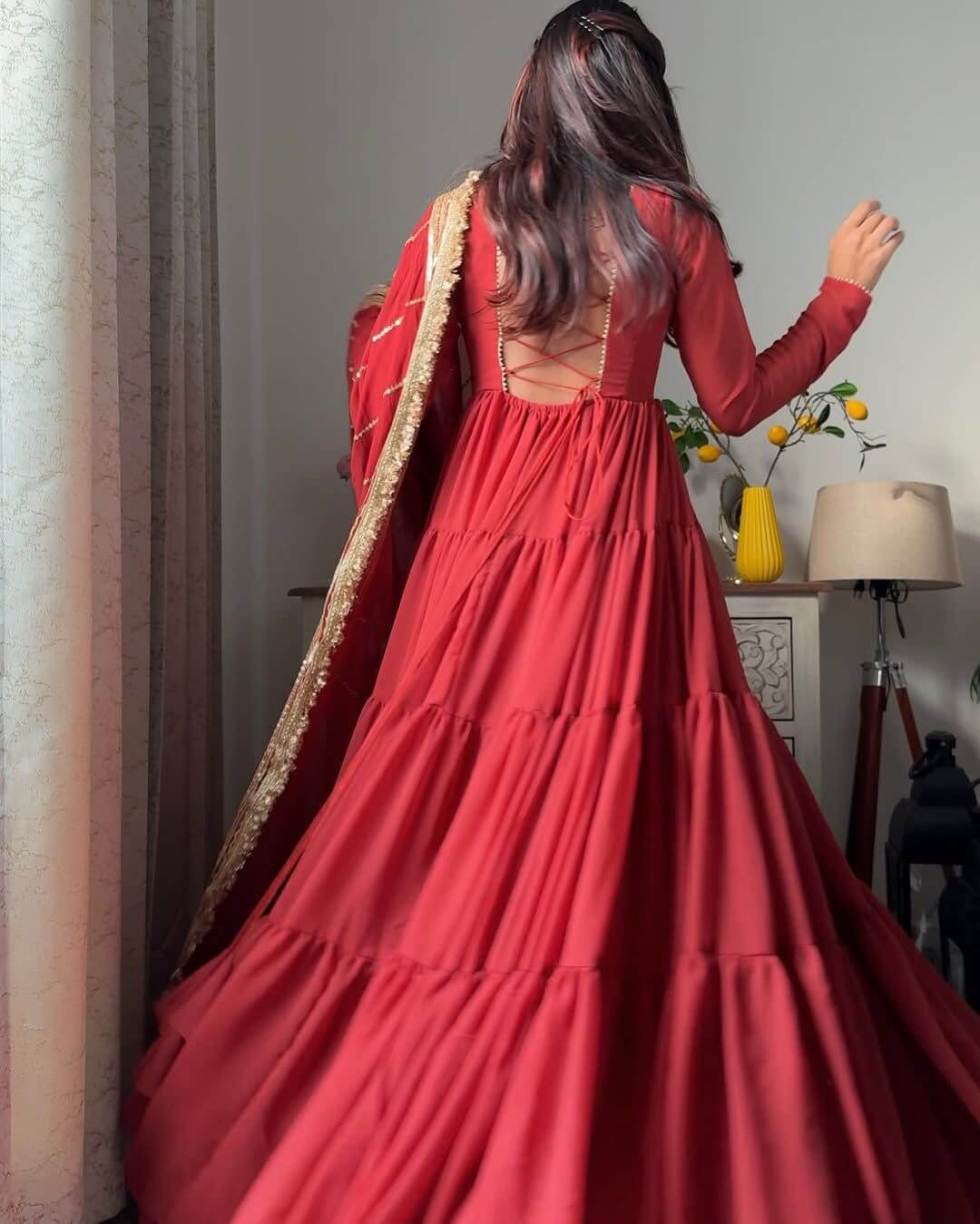 Ruffle Faux Georgette Anarkali Set