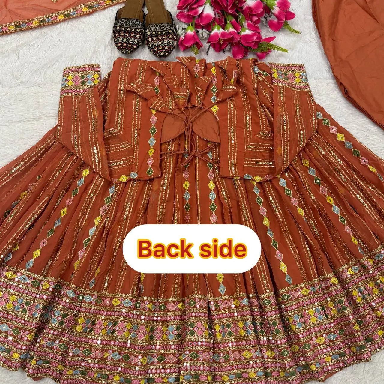 Rust Anarkali Gown Set with Sequin Embroidery