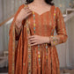 Rust Anarkali Gown Set with Sequin Embroidery