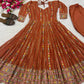 Rust Anarkali Gown Set with Sequin Embroidery